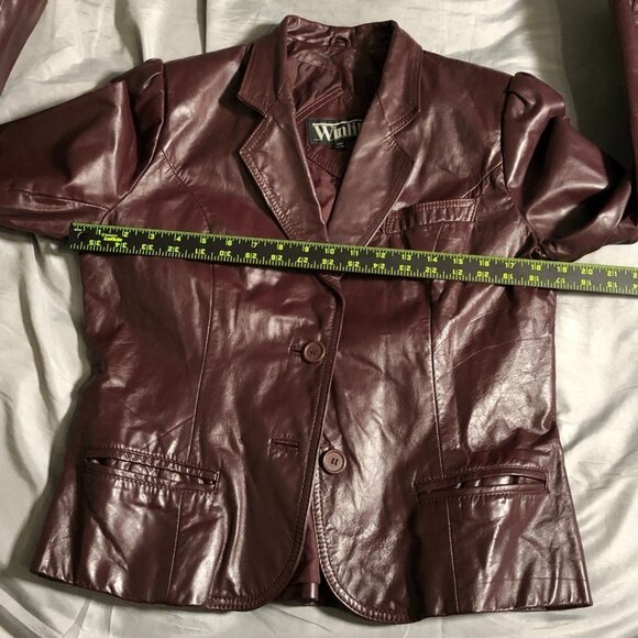 Winlit Women's Leather Blazer Jacket Size 15-16 Red Button Front Y2K - Picture 6 of 16